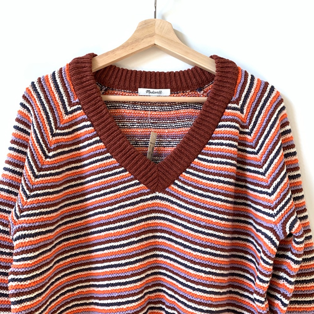 NWT Madewell Arden Striped V-Neck Pullover Sweater - Picture 5 of 11